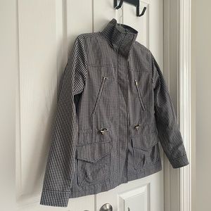 Crown and Ivy gingham dark navy raincoat, size xs